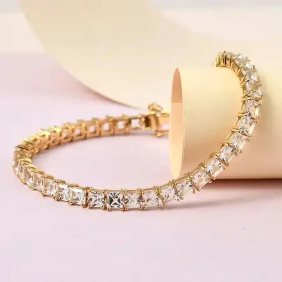 Jewelry - Natural White Topaz Tennis Bracelet 14k YG Vermeil Over 925 Sterling Silver